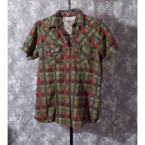 Vintage 80s Top 1980s Plaid Leisure Golf Funk Hipster Nerd Blouse Size Medium